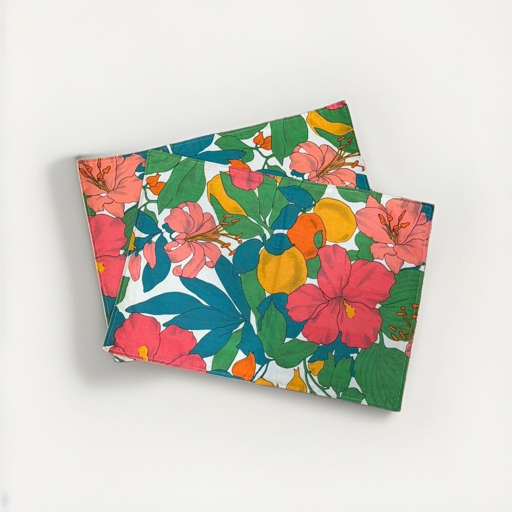 Lot Of 2 Kemp & Beatley Linen Placemat Floral Fruit Colorful